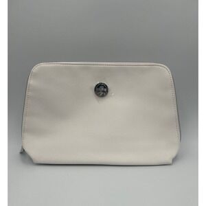 Orlane Paris White Saffiano Textured Cosmetic Makeup Travel Bag Silver Logo